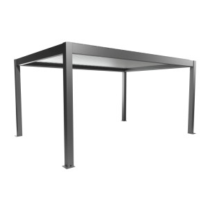 Biohort Pergola 5 x 3,5 m kvarc-ezüst színben, egy modern teraszfedés lamellákkal.