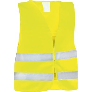 Sárga Universal XL méretű figyelmeztető mellény két fényvisszaverő csíkkal a jobb láthatóságért.