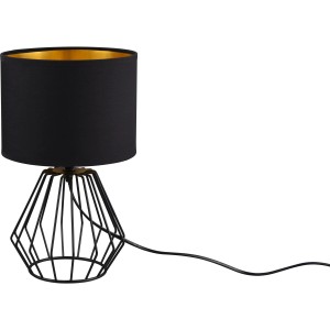 Fekete Chuck asztali lámpa fekete-arany szövet lámpabúrával, design lámpa a nappaliba.