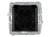 Mini egyes dugalj csapfedeles fekete keret nélkül IP44