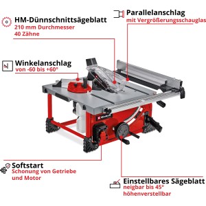 Einhell Power X-Change TE-TS 36/210 Li-Solo akkumulátoros asztali körfűrész: Kompakt fűrész famegmunkáláshoz.