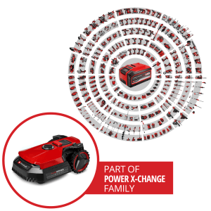 Einhell Freelexo 500 robotfűnyíró, piros/fekete, a Power X-Change család tagja.