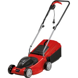 Piros Einhell GC-EM 1032 elektromos fűnyíró fűgyűjtővel és összecsukható fogantyúval.