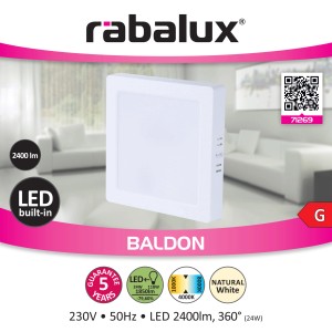 Négyzet alakú, fehér LED beépíthető lámpa a Rabaluxtól, Baldon modell.