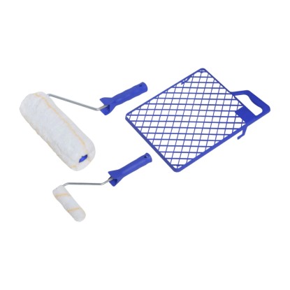 LUX 3 részes festőhenger készlet: festőhengerek (25 cm, 10 cm) és lehúzó rács.