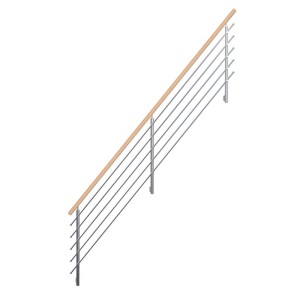 StarWood Flex rozsdamentes acél korlát, 350 cm, bükkfa kapaszkodóval és acélrudakkal.