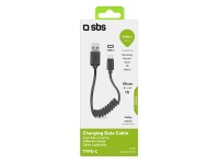 SBS töltő- és adatkábel C-típusú spirál 0,5 m hosszú fekete színű