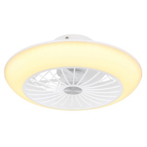 Fehér LED mennyezeti lámpa ventilátorral beltéri használatra.