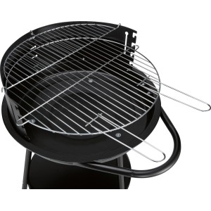 Fekete faszenes gömbgrill melegentartó ráccsal és kerekekkel, grillező felület Ø 48 cm.