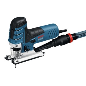 Bosch Professional GST 150 CE szúrófűrész, kék-fekete, porelszívóval. Erőteljes fűrész precíz vágásokhoz.