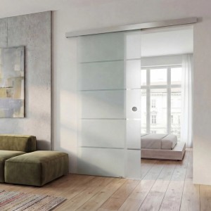 Doorlegro üveg tolóajtó ESG szatén 4-csíkos 205 cm x 90 cm