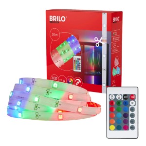 Brilo RGB LED szalag, 30m, távirányítóval és színváltással, öntapadós és rövidíthető.