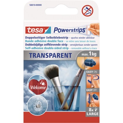 tesa Powerstrips átlátszó kétoldalas nyom nélküli nagy ragasztócsíkok 8 db