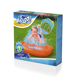 A Bestway H2OGO! 488 cm-es vízicsúszda csomagolása, a kerti vízi szórakozáshoz.
