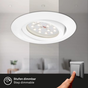 Fehér Briloner LED süllyesztett spotlámpa, dimmelhető, nappaliban villanykapcsolóval.