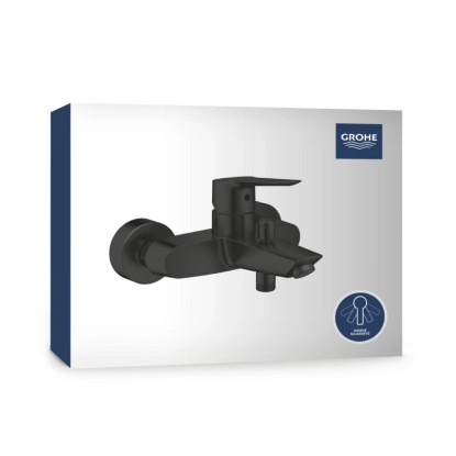 Grohe QuickFix Start fekete kádtöltő csaptelep a csomagolásán. Egykaros keverő csaptelep a fürdőkádhoz.