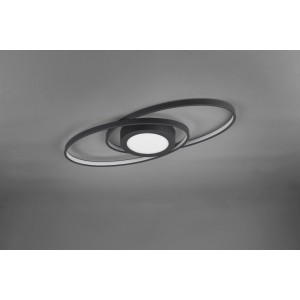 Modern, antracit színű Galaxy LED mennyezeti lámpa ívelt elemekkel és fényerőszabályzóval.
