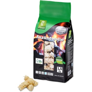 Flash gyújtógyapot 1,5 kg-os zsákban, alkalmas grillhez, sütőhöz és kandallóhoz.