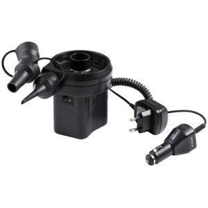 Elektromos kompresszor pumpa adapterekkel és akkumulátorral 230V/12V-hoz, ideális felfújáshoz.
