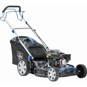 LUX-TOOLS B-RM-51-A B benzines fűnyíró nagy gyepfelületekhez, fűgyűjtővel és hátsókerék-hajtással.
