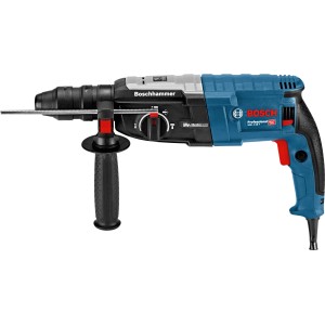 Kék Bosch Professional GBH 2-28 F SDS Plus fúrókalapács kiegészítő fogantyúval.