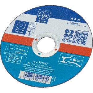 LUX Classic fém vágókorong, 115 mm átmérő, 1 mm vastagság sarokcsiszolókhoz.
