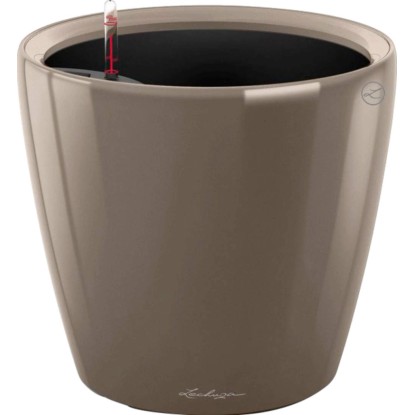 Lechuza Classico Premium LS kaspó 35 cm átmérő x 32 cm szürkésbarna magasfényű