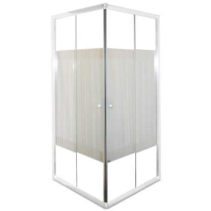 Sarokkabin 2 tolóajtóval 5 mm-es csíkos biztonsági üveggel 90 x 90 x 180 cm