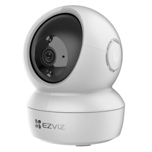 Fehér Ezviz H6c beltéri WiFi biztonsági kamera pásztázó és dönthető funkcióval.