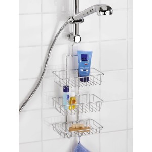 Wenko Nivala zuhanypolc 3 króm polccal, zuhanyrúdon függve, zuhanykellékekkel.