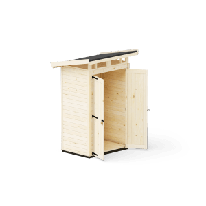Upyard Strongbox S fa kerti ház nyitott dupla ajtókkal és alappal.