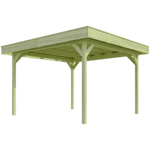Weka 657-es kerti pergola nyomáskezelt fából, 360x349 cm, lapos tetővel. Ideális fa pavilonként a kertben.