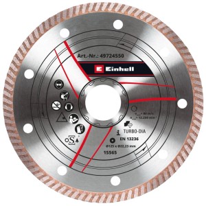 Einhell vékony gyémánt vágótárcsa 125 mm sarokcsiszolóhoz. Ezüst tárcsa szegmentált éllel kő vágásához.