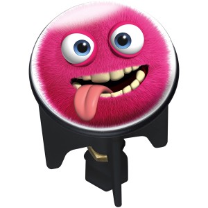 Wenko Pluggy Monster mosdókagyló dugó, rózsaszín szőrös szörnyeteg kinyújtott nyelvvel.