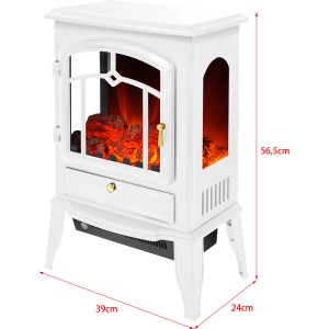 Fehér El Fuego Como elektromos kandalló fűtéssel és szimulált lánghatással.