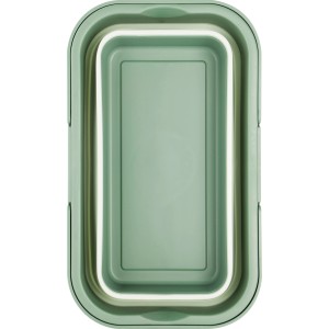Összecsukható zöld-fehér polipropilén hordozókosár (47 cm) kempingezéshez és szabadidőhöz.