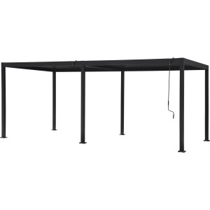 Antracit színű alumínium Carinda pergola kézi hajtókarral és lamellás tetővel, 239x584x296 cm.