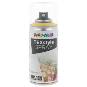 Sárga textil spray festék a Dupli-Color-tól, alkalmas színes akcentusok hozzáadására textileken.