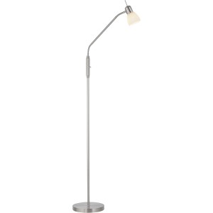Acélszínű Just Light állólámpa opálüveg búrával, állítható magassággal.