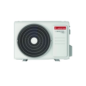 Ariston klíma kültéri egység, fehér burkolat ventilátorráccsal.