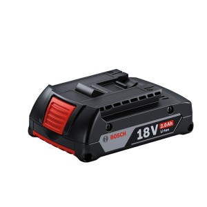 Bosch Professional GBA 18V 2Ah akkumulátor, fekete Li-Ion akku piros részletekkel elektromos szerszámokhoz.