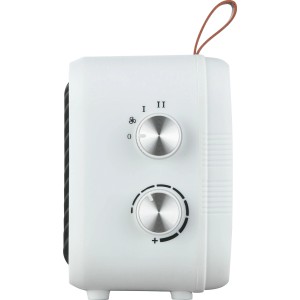 Fehér Nevala 2in1 kerámia fűtőtest ventilátorral, 1500 W, két forgókapcsolóval és fogantyúval.