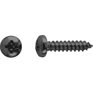 Fekete lencsefejű univerzális csavar, PH meghajtás, Ø 4,8 x 19 mm, 12 darabos készlet.