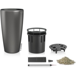 Lechuza Rondo Premium virágtartó oszlop, Ø 32 cm, antracit metál, tartozékokkal és öntözőrendszerrel.