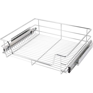 Króm kihúzható fiók 60 cm-es konyhaszekrényhez, teljes kihúzás a konyhai tároláshoz.