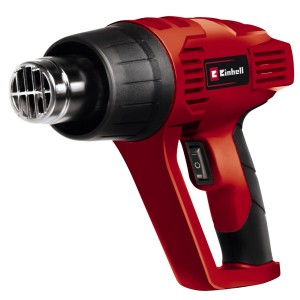 Piros Einhell TH-HA 2000/1 hőlégfúvó fekete markolattal és ezüst fúvókával.