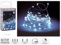 LED-es fényfüzér 20 hidegfehér LED-del ezüstszínű dróton beltérre elemes LED-es fényfüzér 20 hidegfehér LED-del ezüstszínű dróton beltérre elemes