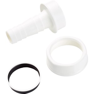 Fehér 44,8 mm-es (G 1 1/2) készülékcsatlakozó csonk, anyával és tömítéssel szifonhoz.