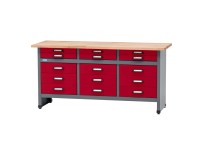 Küpper munkapad 15 fiókkal 84 cm x 170 cm x 60 cm sötétpiros