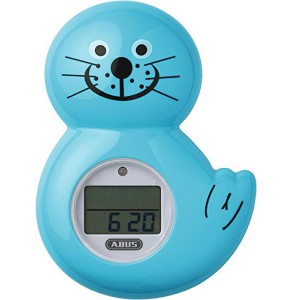 Abus JC8720 Robbi fürdővíz hőmérő világoskék színben, gyermekbarát design digitális kijelzővel.